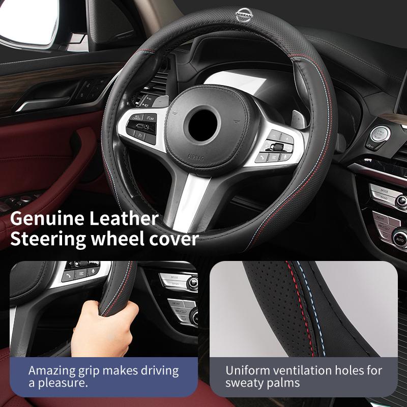 CIZQOI1 Car Steering Wheel Cover Leather Anti-slip Breathable Accessories For Nissan Pulsar Skyline Patrol Navara Micra X-Trail