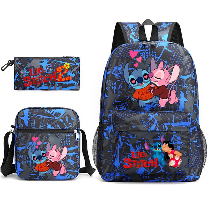 Large Capacity Schoolbag with Shoulder Strap; Student Three-piece Pencil Case Set