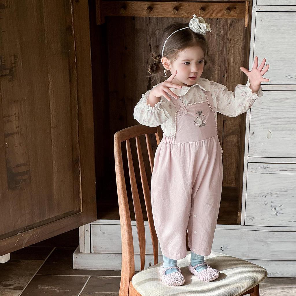 2026 Spring Korean-Style Floral Long-Sleeve Shirt & Top Set for Girls