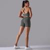 European and American seamless knitted solid color beautiful back high elastic tight yoga suit set running fitness suit two-piece set women