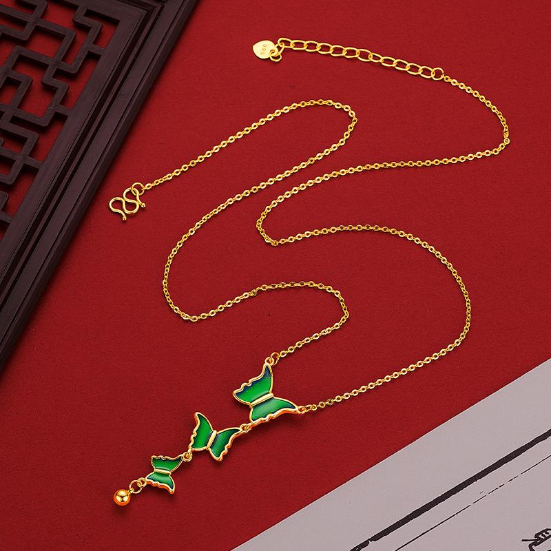 Meier Green butterfly collarbone necklace enamel color dancing tassel chain