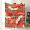 Traditional Crane  Floral Flannel Blanket  AntiAllergenic Washable  RedOrangeGreenBrown  AllSeason HomeOfficeTravel