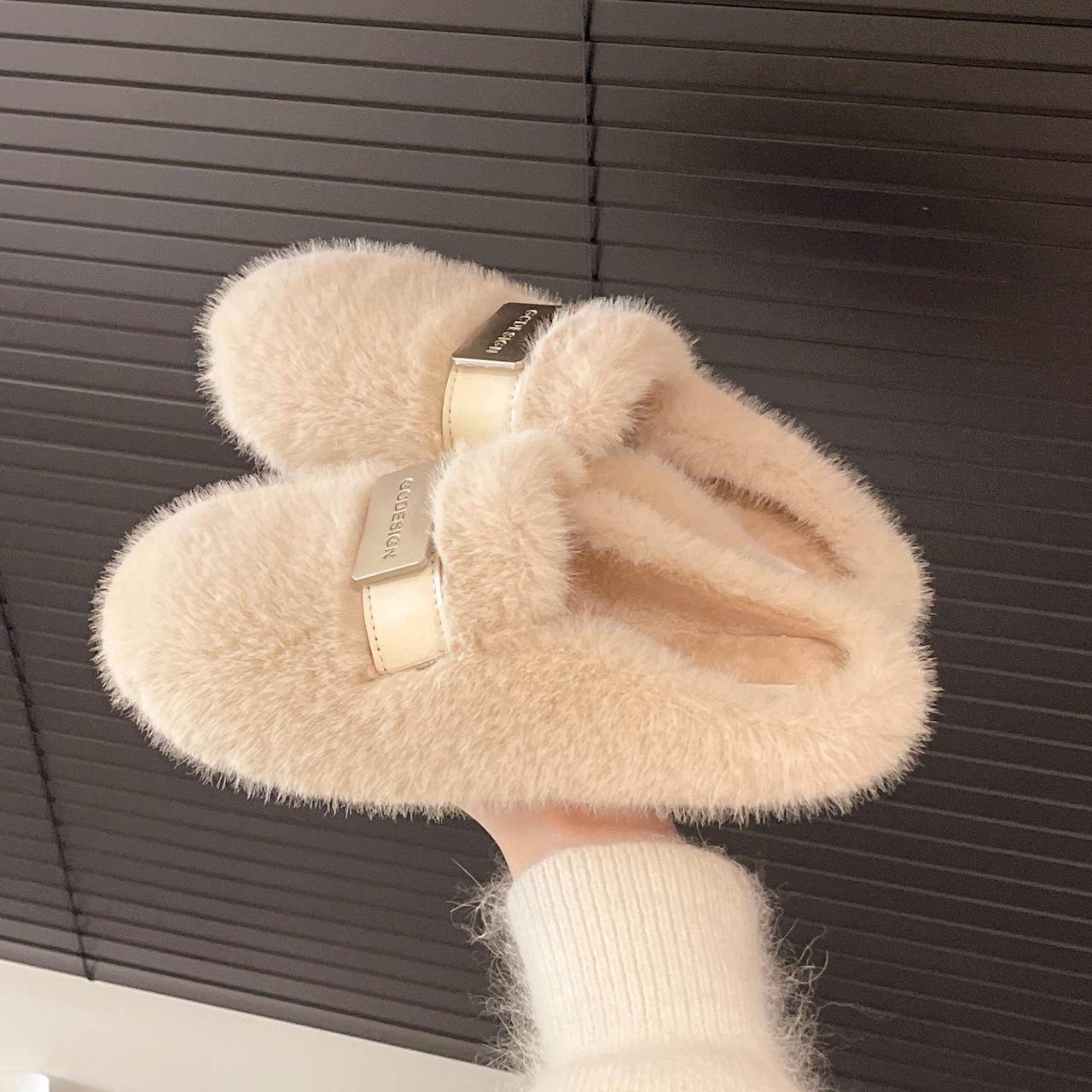 

Fashion French Retro Keep Warm Baotou Women Half Slippers Casual Winter Women Flip Flops Outdoor Vacation Beach Shoes Pantuflas Mujer 35