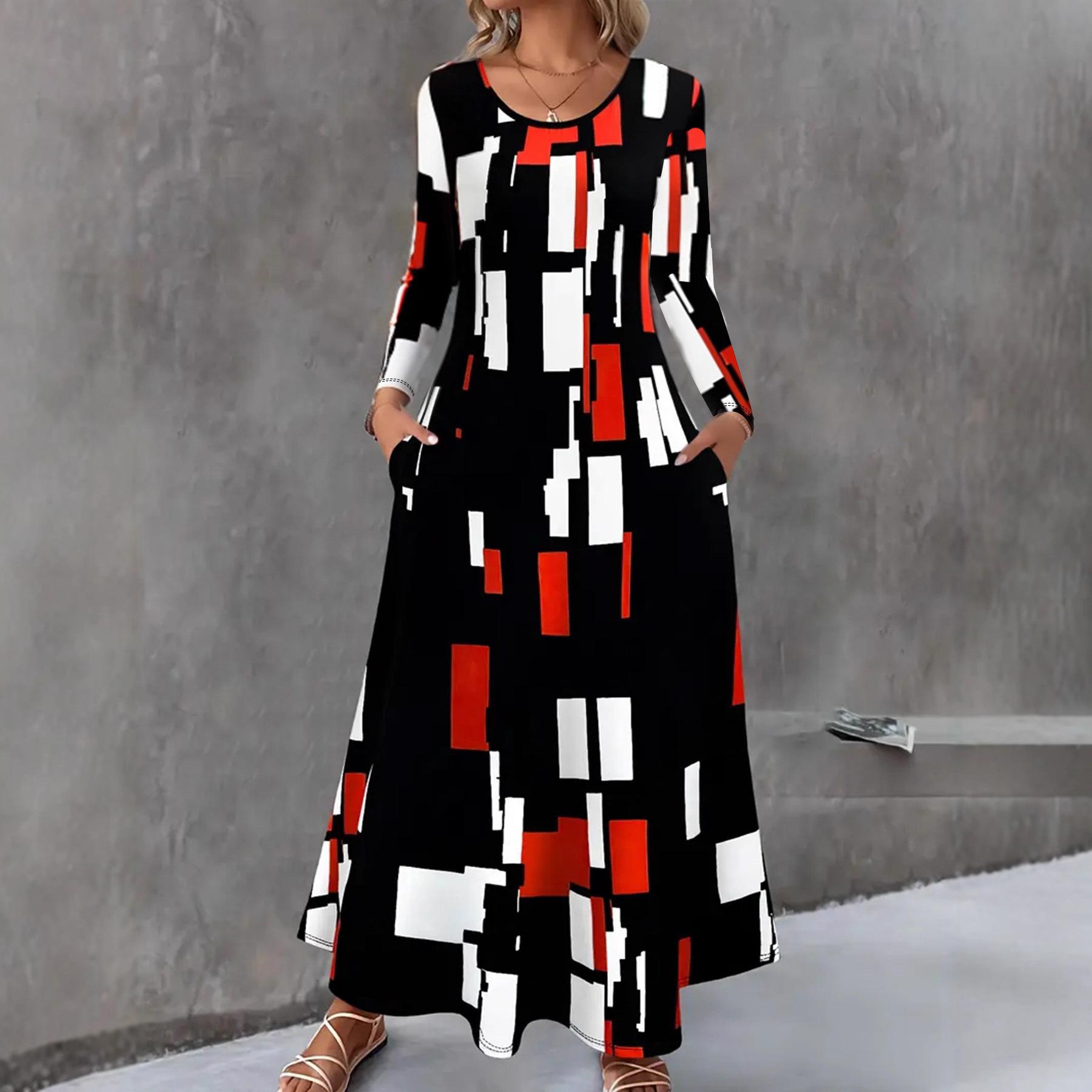 

Новое карманное платье-свинг свободного кроя в клетку с длинным рукавом для женщин XXL чёрный