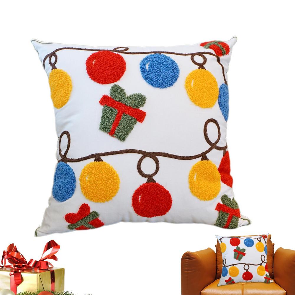 Christmas Throw Pillow Covers 18x18 Inch Decorative Cushion Throw Pillow Embroidery Pillowcase Winter Holiday Scene Props