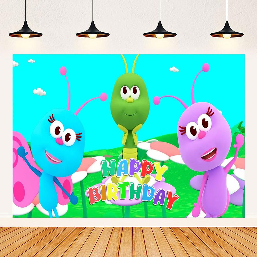Cartoon Photo Backgrounds Bichi Kids 1st Birthday Party Baby Shower Decoration Rainbow Ant Doll Friends Photo Background