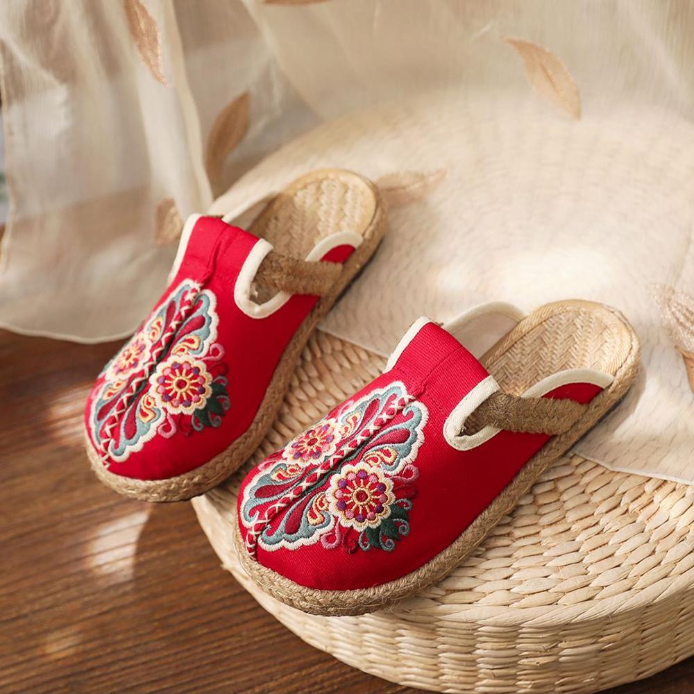 Espadrillas estive da donna, casual, in lino, fatte a mano, con ricami, comode e retrò, in tela.