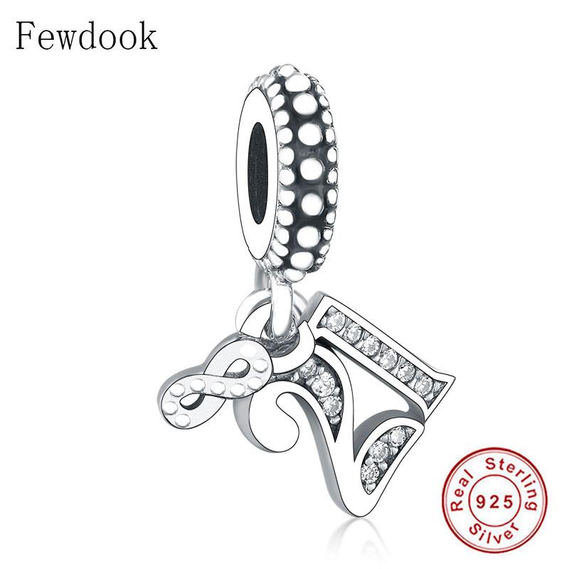Fit Pan Charm Bracelet Authentic 925 Silver Alphabet & Numbers 18 21 50 60 Years Of Love Bead Making Berloque