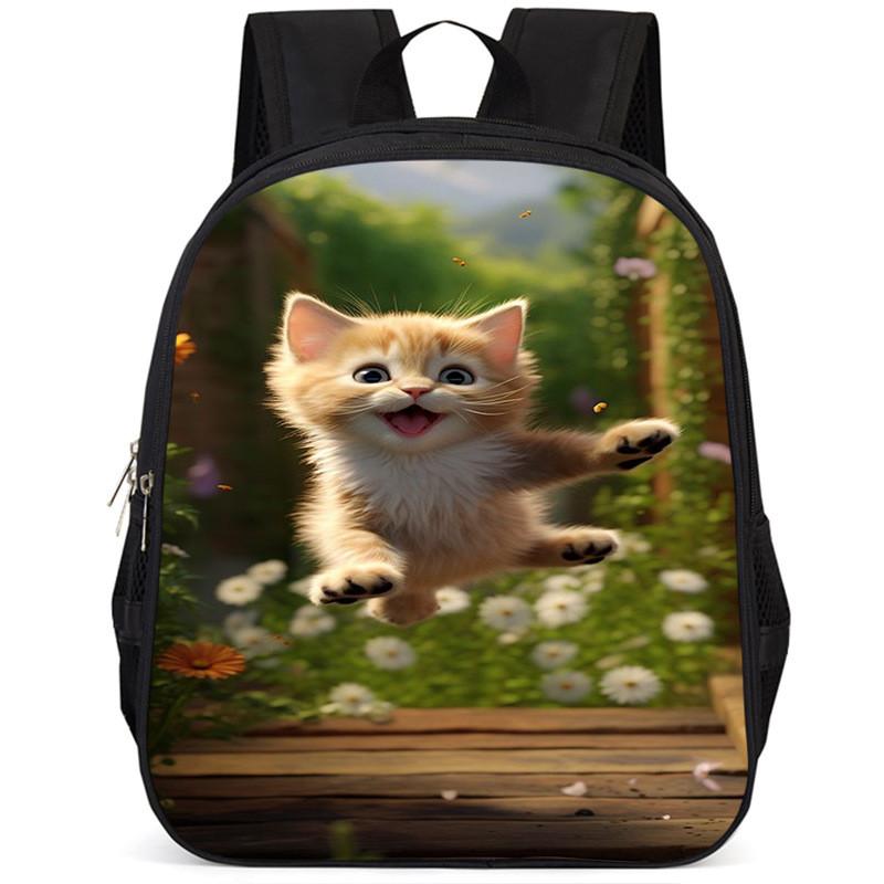 Adorable Cat 15-inch Large Capacity School Backpack Lightweight Oxford Fabric
