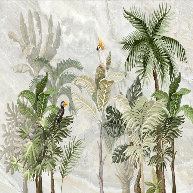 Custom Photo Wallpaper For Walls 3 D European Style Marble Pattern Hand Painted Plant Leaf Living Room Background Wall Painting