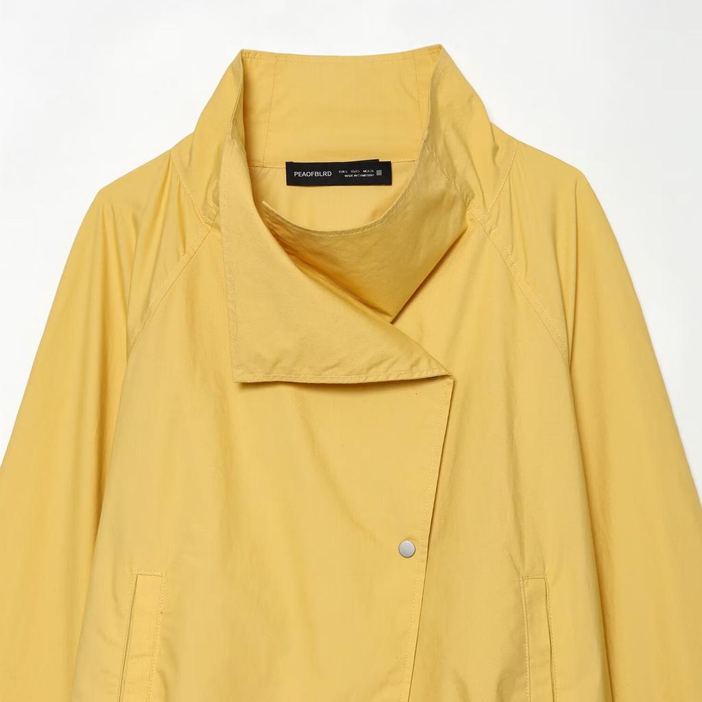 New stand-up collar snap-down hem drawstring loose silhouette jacket 0676384