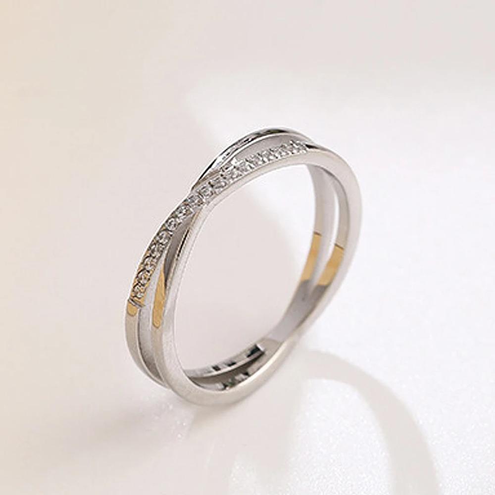 Zircon Inlaid Korean Cross Women Ring Titanium Steel Fashion Ring High-end Overpass Ring  Gift