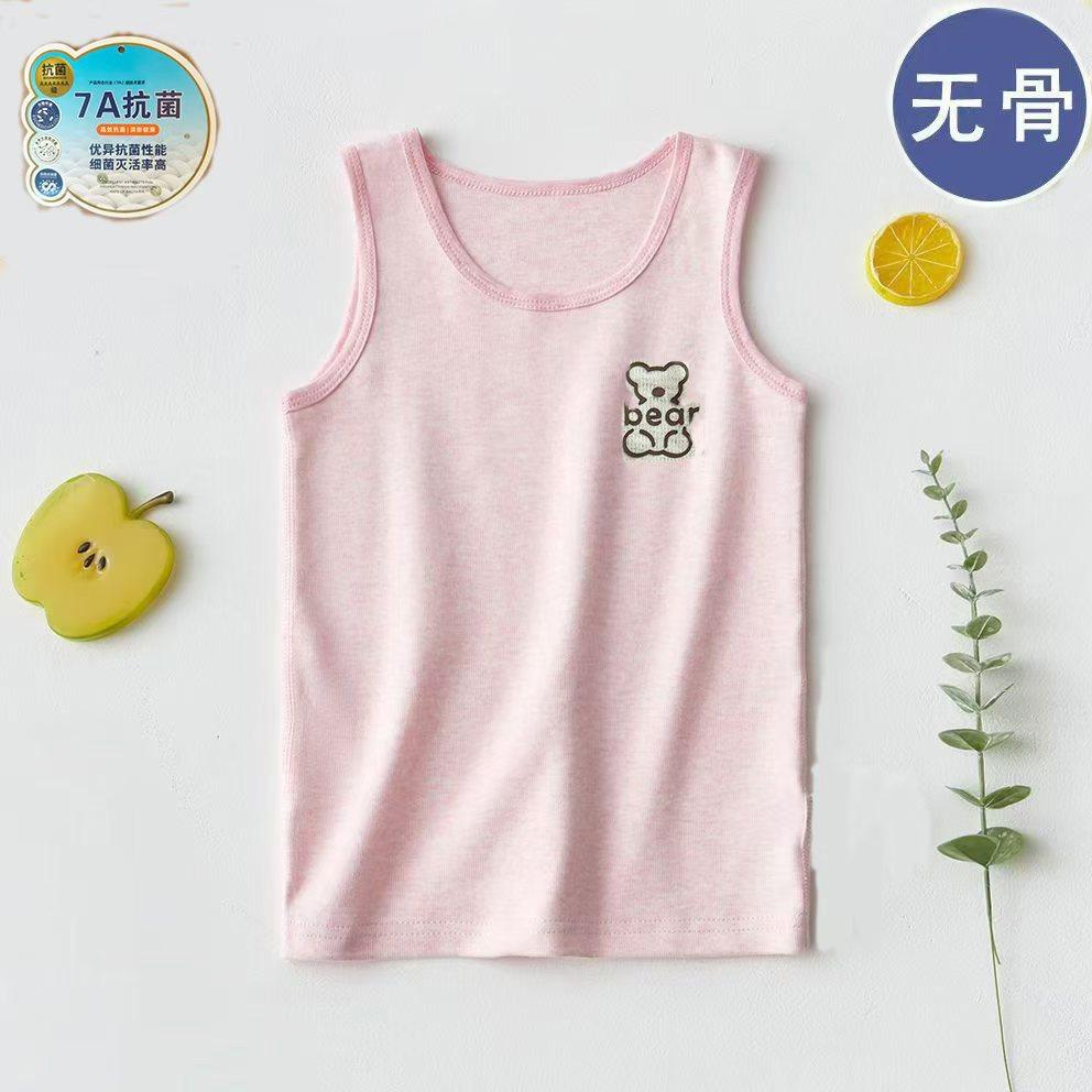 Children'S Vest Colored Cotton 7A Antibacterial Baby Vest Four Seasons Boys And Girls Bottoming Shirt Home Vest Single Top