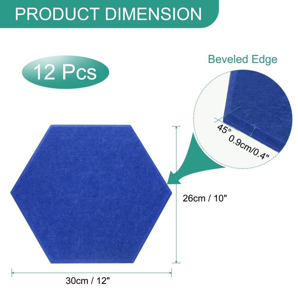 uxcell 12-Piece Self-Adhesive Acoustic Panels, 12" x 10" x 0.4", Good Density Soundproof Padding, Hexagonal Soundproof Absorbent Panels, Insulated