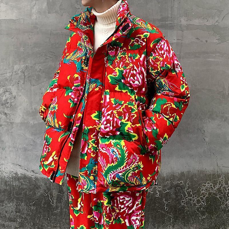National Style Unisex Northeast Floral Winter Coat - Trendy, Thick, and Loose Fit
