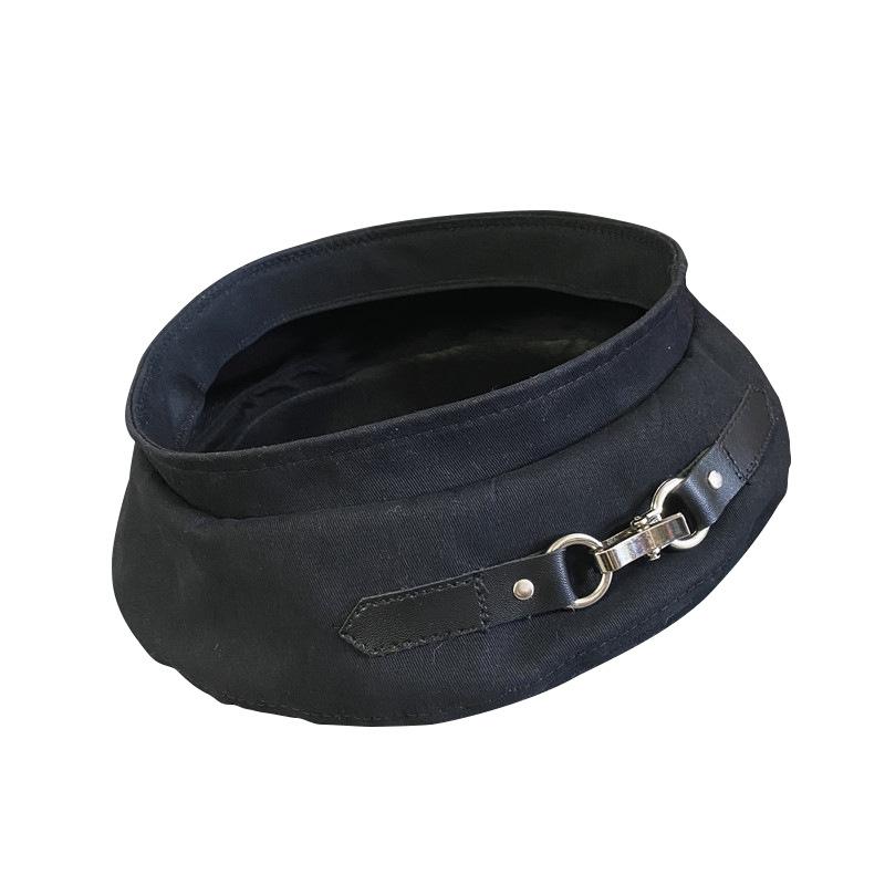 Hat women's new leather buckle design windproof beret metal warm painter hat navy hat octagonal hat