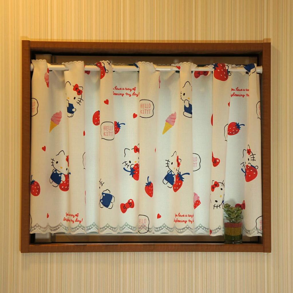 Noren Kobo Cafe Curtain Hello Kitty Happiness Girl 120cm X 45cm Small Window Privacy Screen 93541 (width) (length)