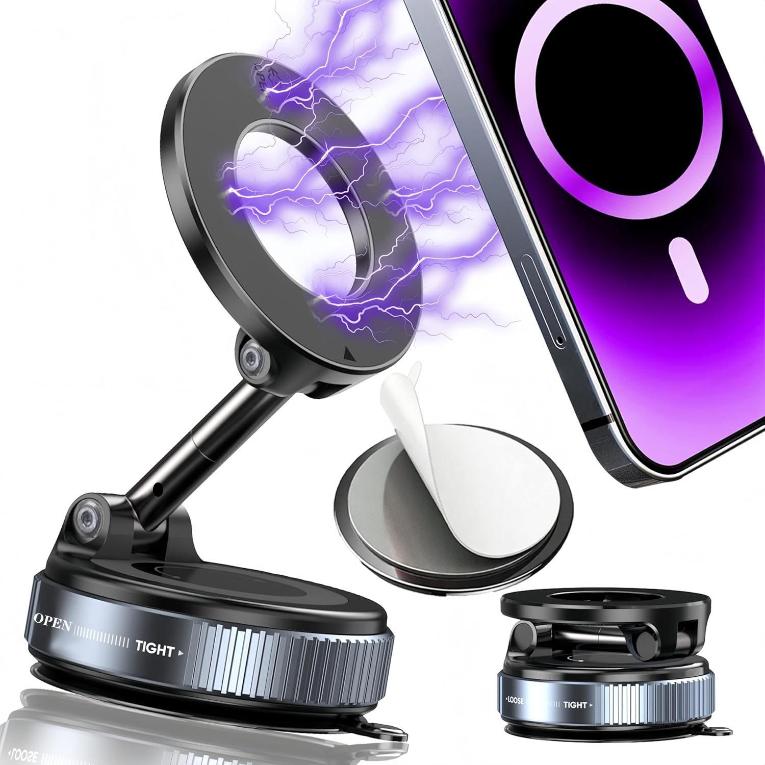

Foldable Magnetic Car Phone Holder – N52 Magnet, 360° Rotatable, Suction Cup for Dashboard, ABS, with Wrench & Pad, Gift чёрный