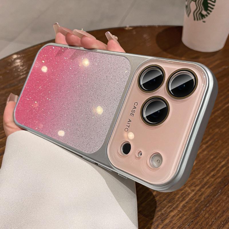 Glitter Gradient Camera Film Protector Case for For Iphone 1 16 17 Pro Max 13 14 17Pro Bling Shockproof Large Window Cover