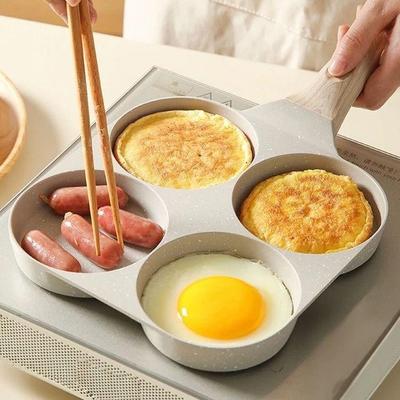Four-Hole Egg Fryer & Burger Mold: Non-Stick Pan for Fried Eggs, Dumplings, Burgers, and Pancakes.