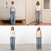 GREEN BELT Blue Washed Rhinestone Slim Loose Wide-Leg Jeans