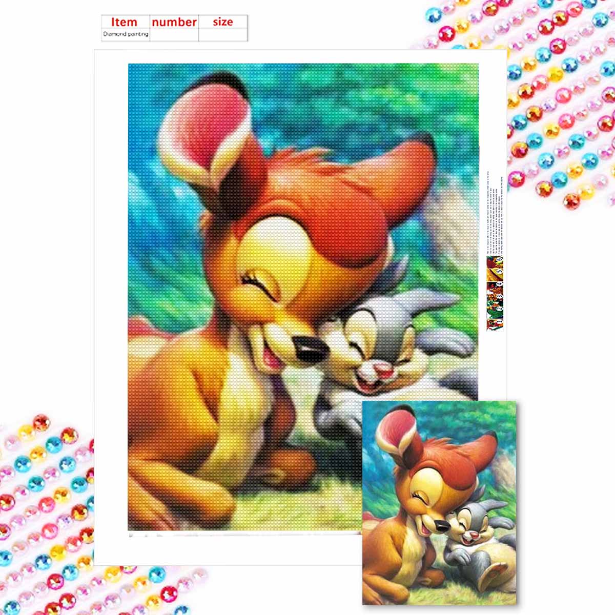 

Полная круглая алмазная живопись Бэмби Олененок Искусство Стразы Картина Мозаика Сделай сам 5D Вышивка крестом Домашнее украшение Round 20x30cm