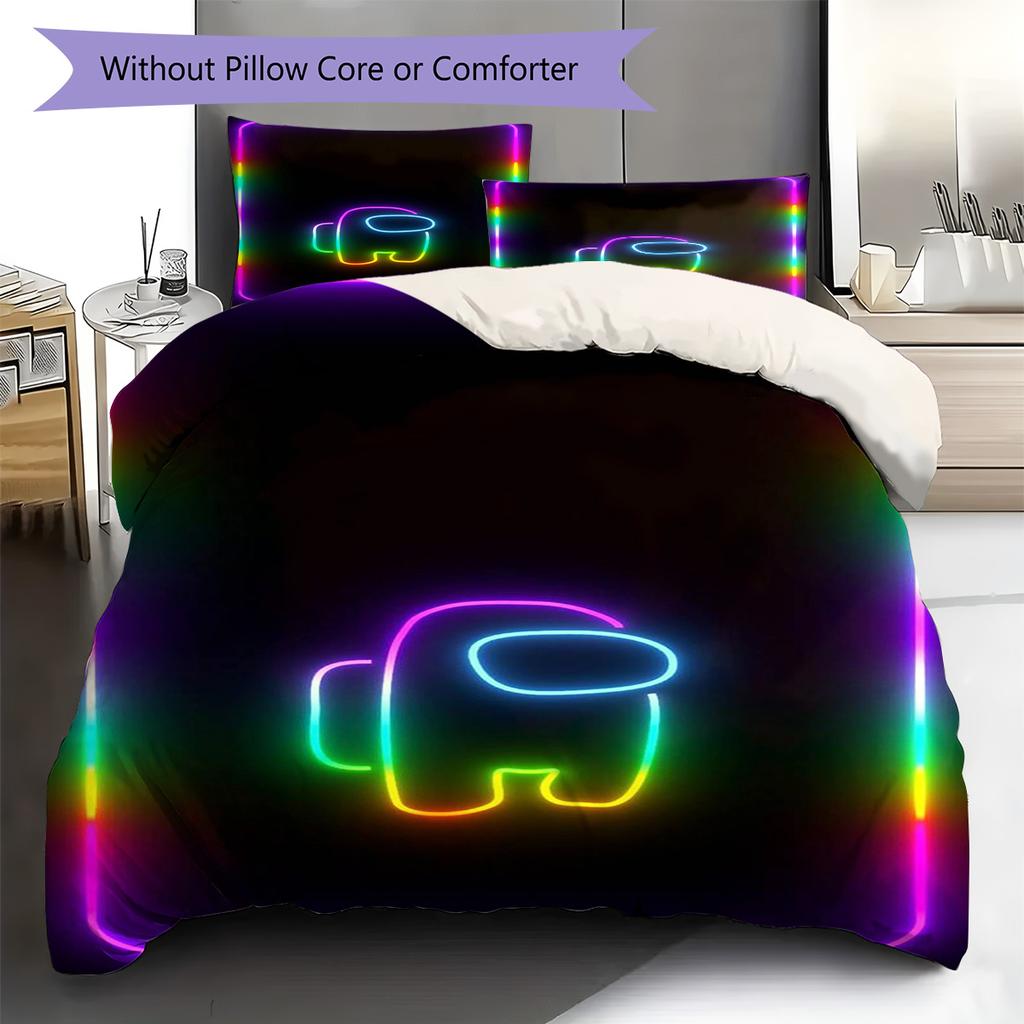 Among Us Pattern Bedding,Quilt Set Quilt Cover Pillowcase Home Birthday Gift (1 * Duvet Cover + 2 * Pillowcase, Without Core)