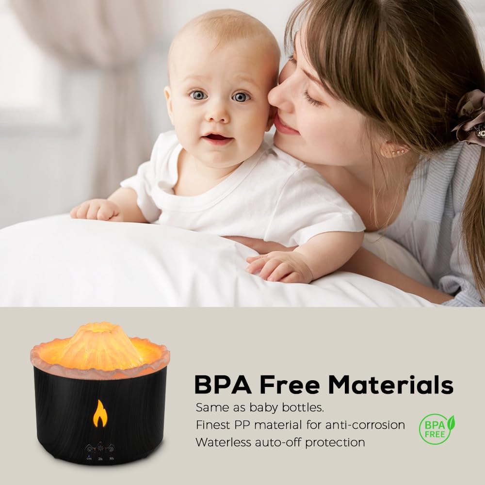 300ml Essential Oil Diffuser, Volcano Flame Aromatherapy Diffusers Fragrant Humidifier Vaporizer with Remote Control, Night Lights, Timer Auto Off