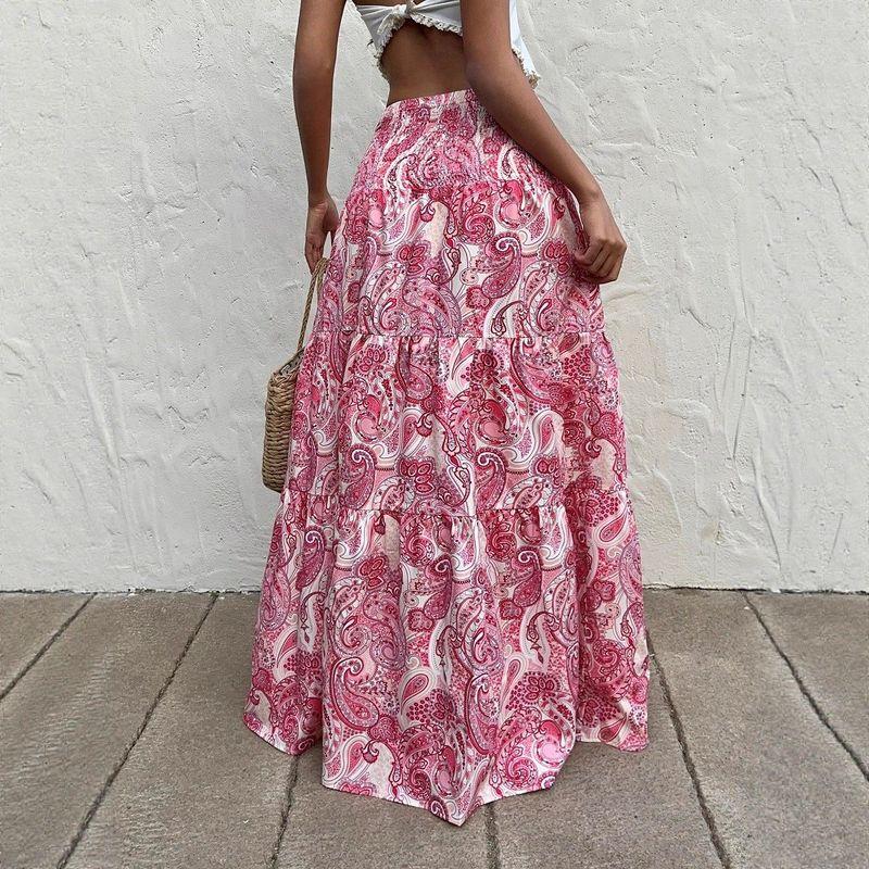

Модный стиль Богема Летняя женская юбка с принтом, с высокой талией, в отпускном стиле, стройнящая, пляжная юбка, высокая длинная юбка Pink XL