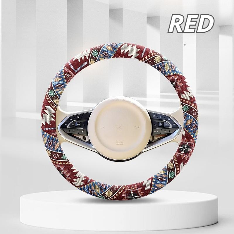 Breathable Linen-Feel Steering Wheel Cover, Oriental Ethnic Pattern for 14.5-15 Inch Wheel, Comfort Grip All-Season