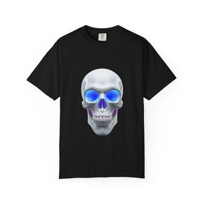 Skull T-shirt Blue Neon Skull Graphic Tee Comfy T-Shirt Great Quality
