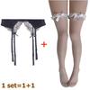 2Pcs Women'S Adjustable Non-Slip Stockings High Waist Garter Belt Plus Size Sock Set Lace Mesh Suspender One-Piece Pantyhose Xxl