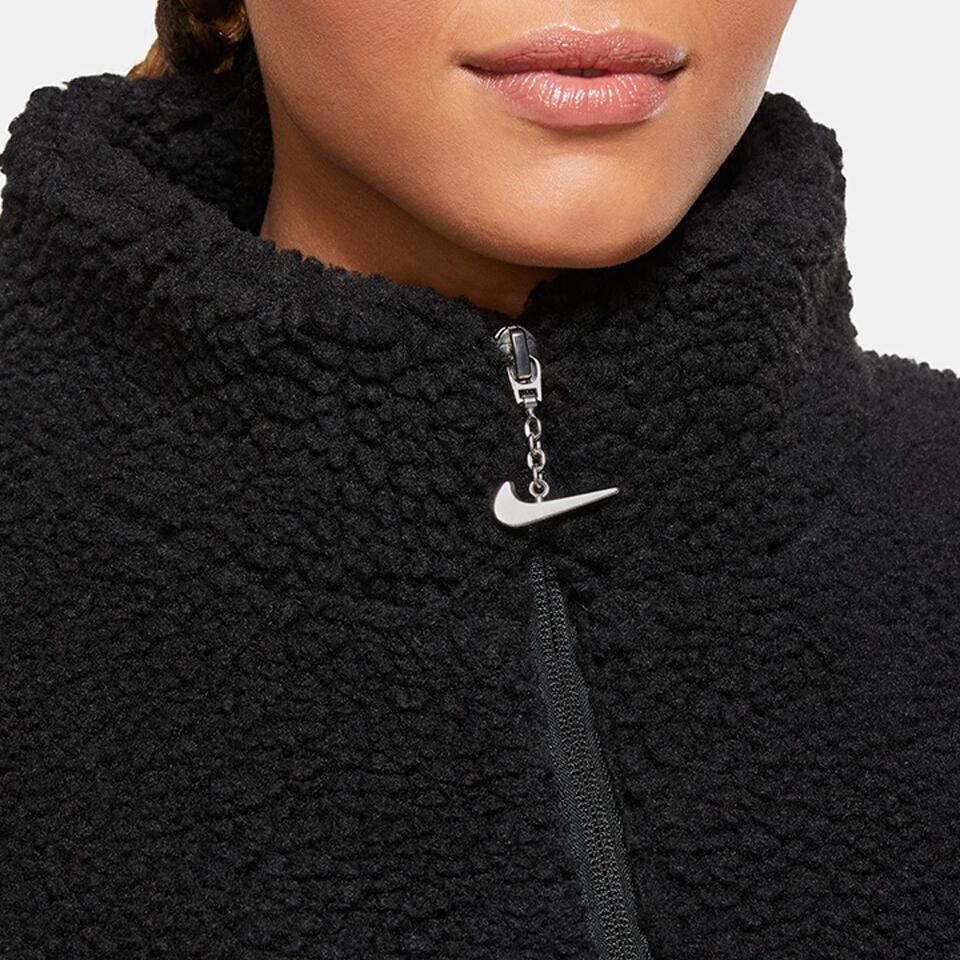 Nike Solid Color Fleece Stand Collar Jacket Women Jackets Black CU6640-010