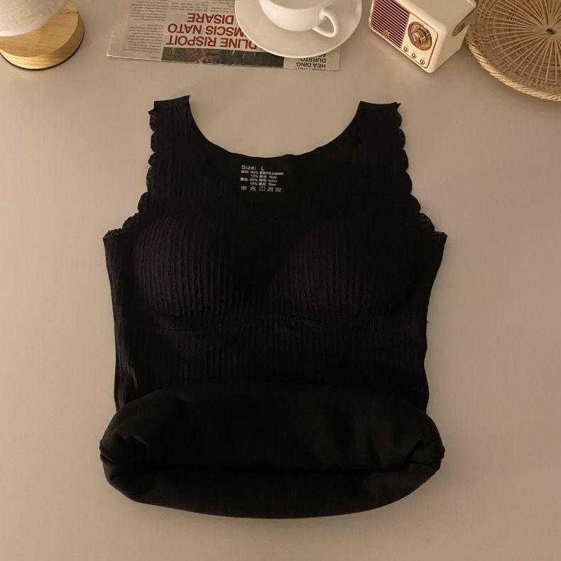 

Плюшевый жилет для женщин с подушкой для груди, утолщенная холодная изоляция, двухслойное нижнее белье с тонкой подошвой, осеннее и зимнее нижнее белье XL чёрный
