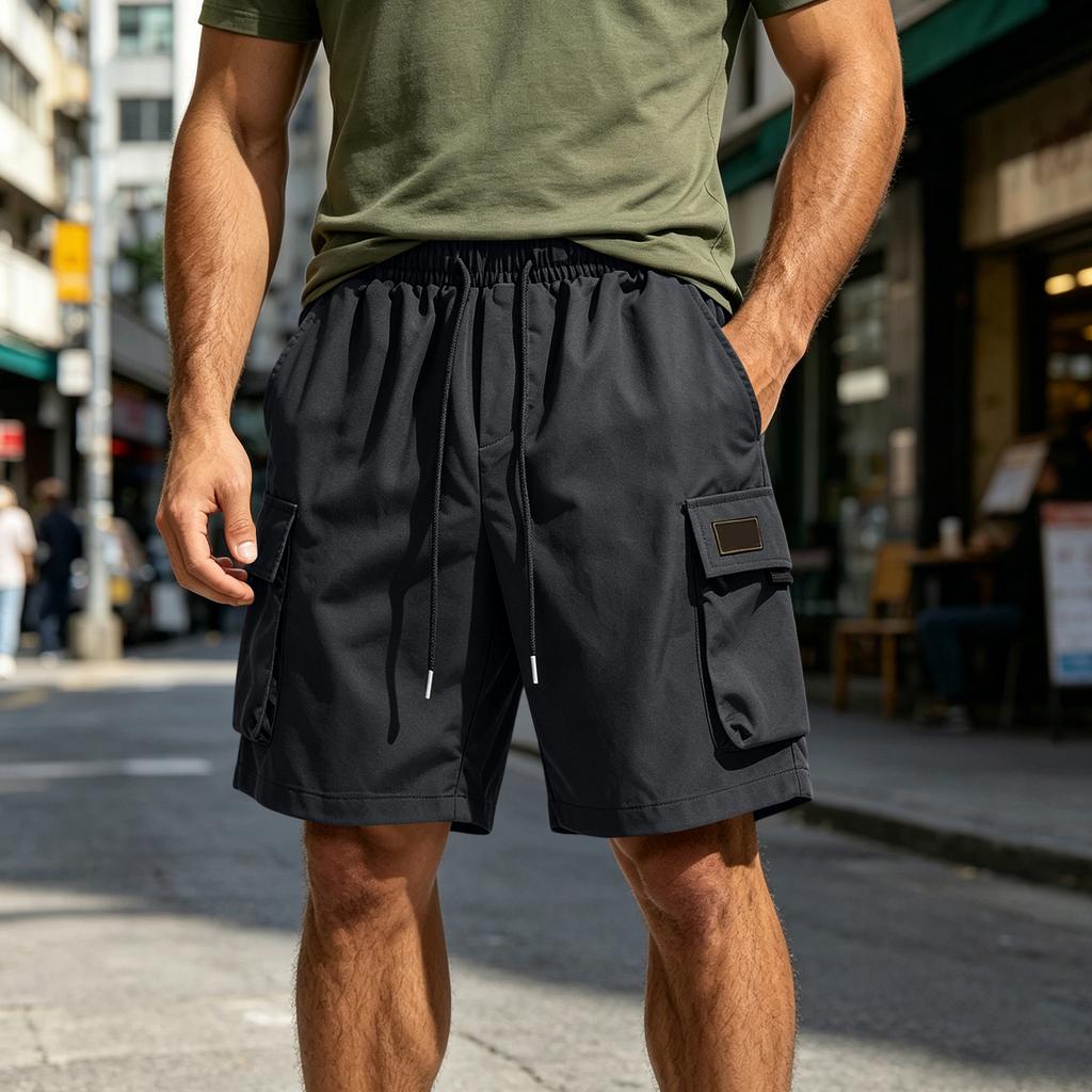Men's Casual Loose Fit Multi Pocket Cargo Shorts Elastic Waistband Drawstring Adjustable Length Summer Outdoor Shorts