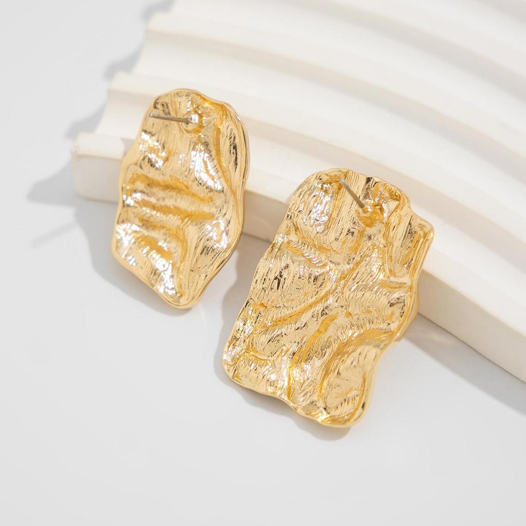 Exaggerated Sense of Metal Concave Convex Liquid Earrings Personalised Trend Pleated Irregular Large Earrings Fashionable Commuter Women's Earrings