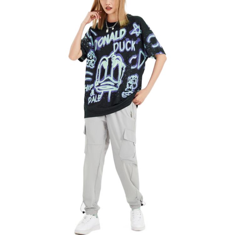 Li-Ning Casual Sports Mickey Letter Print Round Neck Short Sleeve T-Shirt Unisex Tops Black AHSS273-3