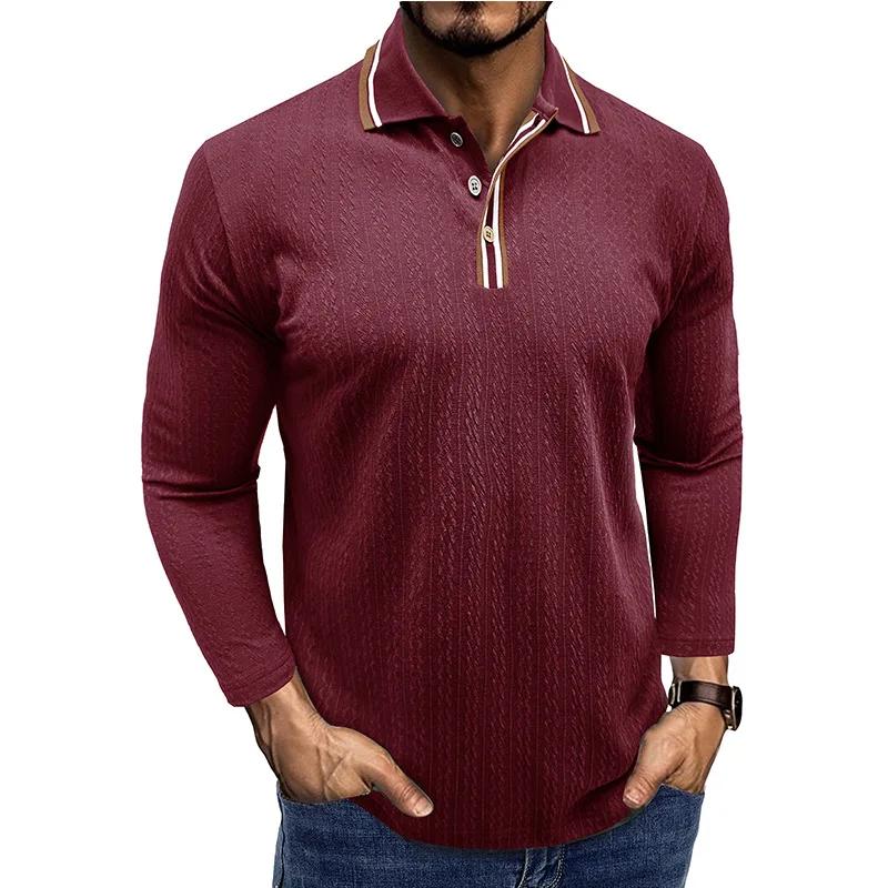 Men's Knit Long Sleeve Polo Shirts Turn Down Collar Business Casual Pullover Tops