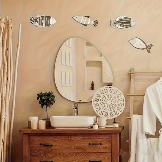4 Pcs Wood Fish Wall Decor Vintage Nautical Beach Wall Art Coastal Wooden Hanging Sculpture for Lake House Ocean Bathroom Bedroom Home Decor