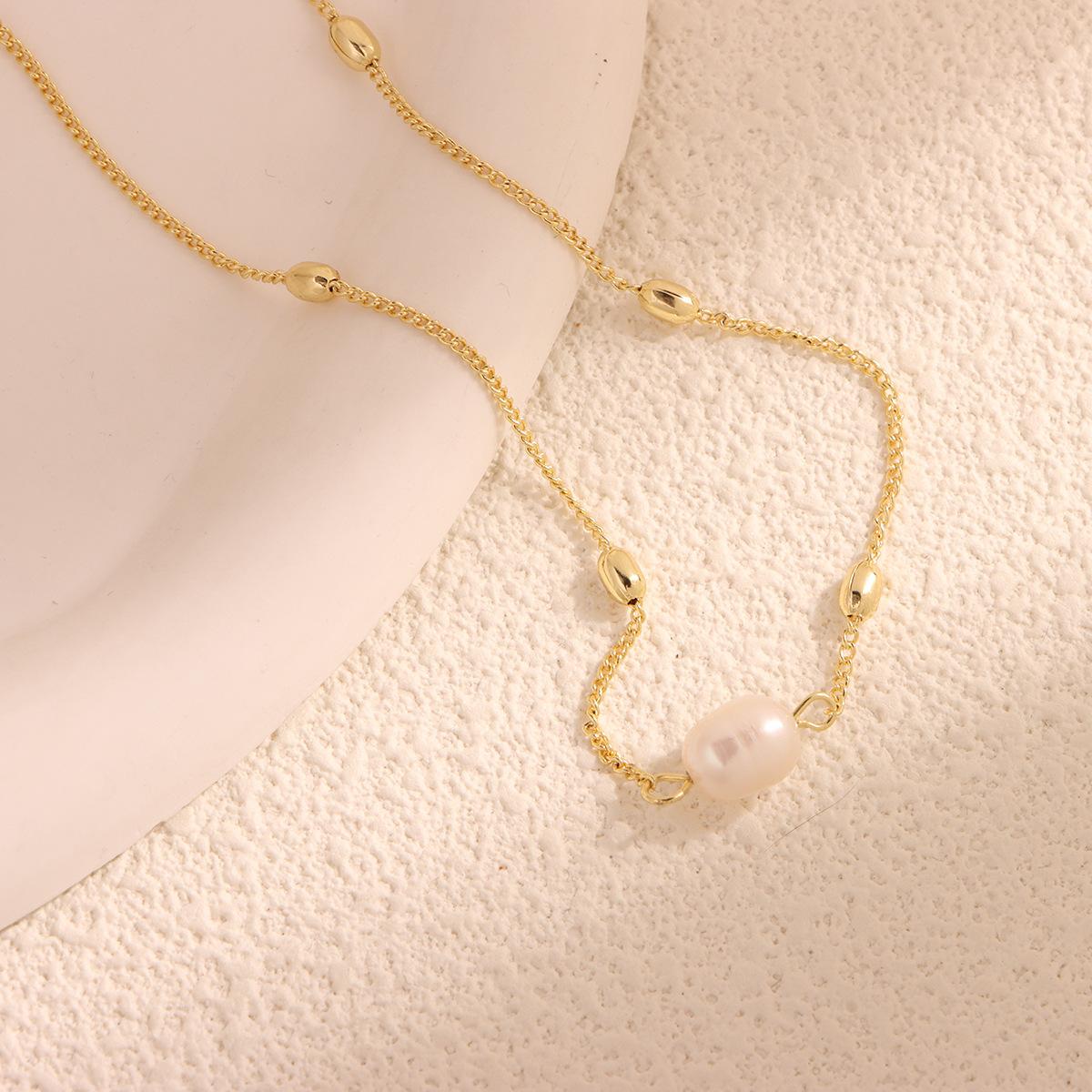 

Натуральное пресноводное жемчужное ожерелье, нишевый дизайн, простая многослойная цепочка-ожерелье с жемчугом в форме рисового зерна, высококачественное 14-каратное золотое ожерелье
