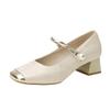 Mary Jane Square Head Single Shoes with Thick Heels 2025 Splicing Douyin Popular Single Shoes Women's Chinese Style
