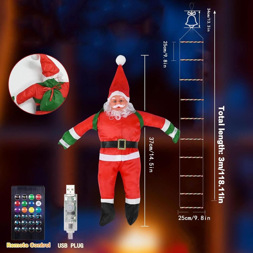 Mehrfarbige RGB Santa Kletterleiter Lichterkette für Weihnachtsdekoration im Außenbereich