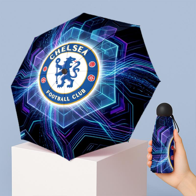 Chelsea FC Pattern Printed Mini 5 Folds 8 Ribs Compact Umbrella Windproof Waterproof Lightweight Portable Folding