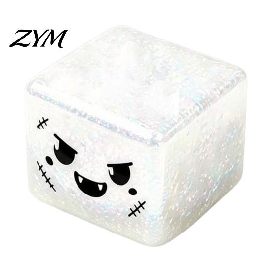 Unique Board Game Dice Accessories Halloween Ghost Squeeze Cube, Glitter Slow Rising Fidget Toy, Rebound Pinch Toys Soft Decompression Sensory Toy for