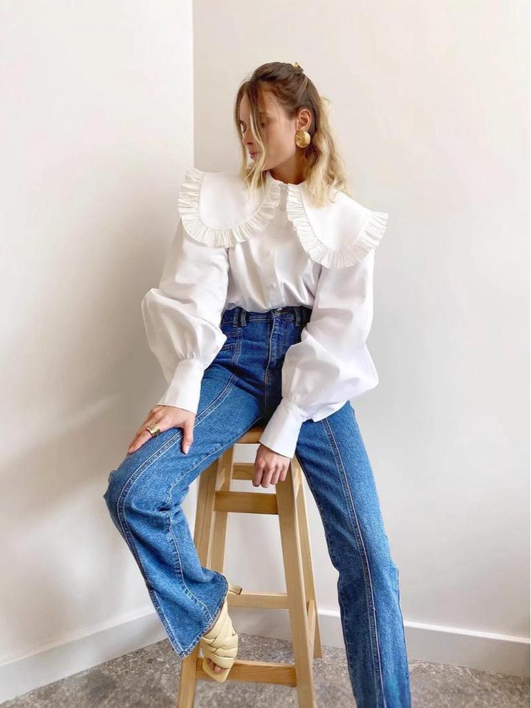 European Winter French-Style Peter Pan Collar Shirt for Women - Trendy White Commuting Top