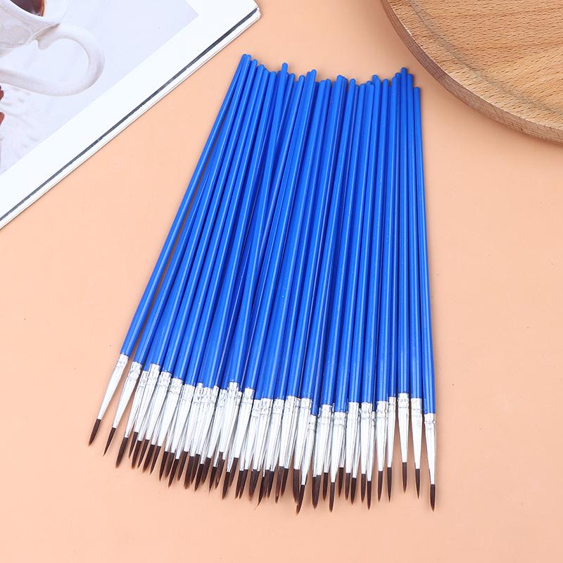 50Pcs Blue Red Black Painting Brushes Set Art Round Flat Hair Nylon Hair Paint Brush Wooden Handle For Oil Acrylic Watercolor