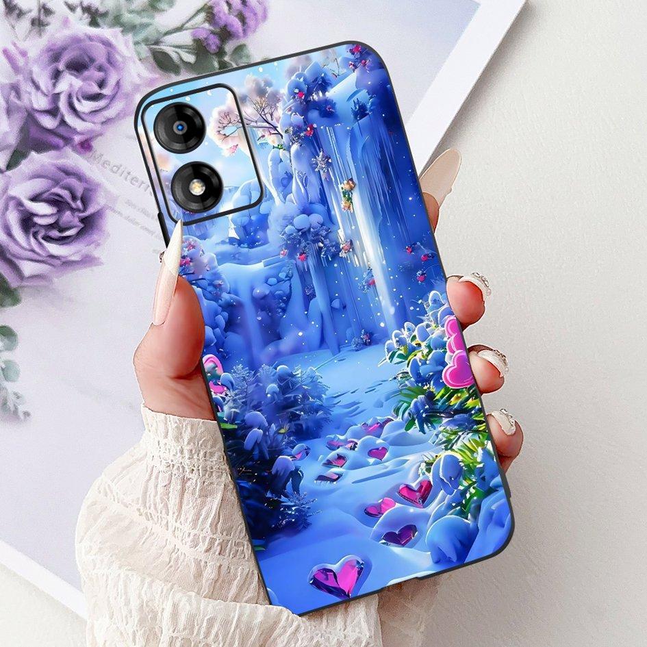 For Motorola Moto E13 Case Popular Flower Art Cover Soft Black TPU Silicone Phone Cases For Moto E14 E13 E 13 MotoE13 Back Cover