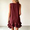 Women's Sleeveless V Neck Dress Summer Casual Comfortable Ruffle Hem Loose Fit Lightweight Layered Mini Dress