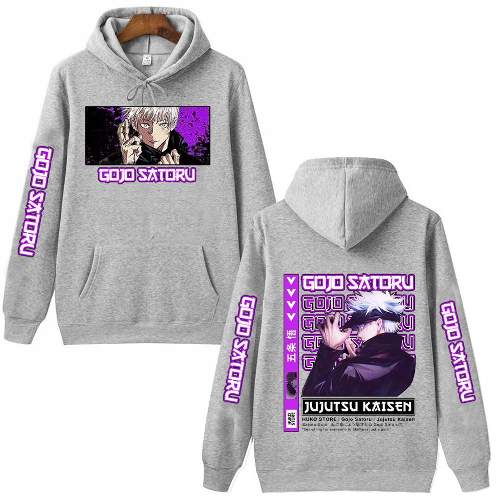 

Майки с капюшоном с аниме-графикой Jujutsu Kaisen Сатору Годжо, винтажные, оверсайз, повседневные, с длинными рукавами, для мужчин и женщин 2XL