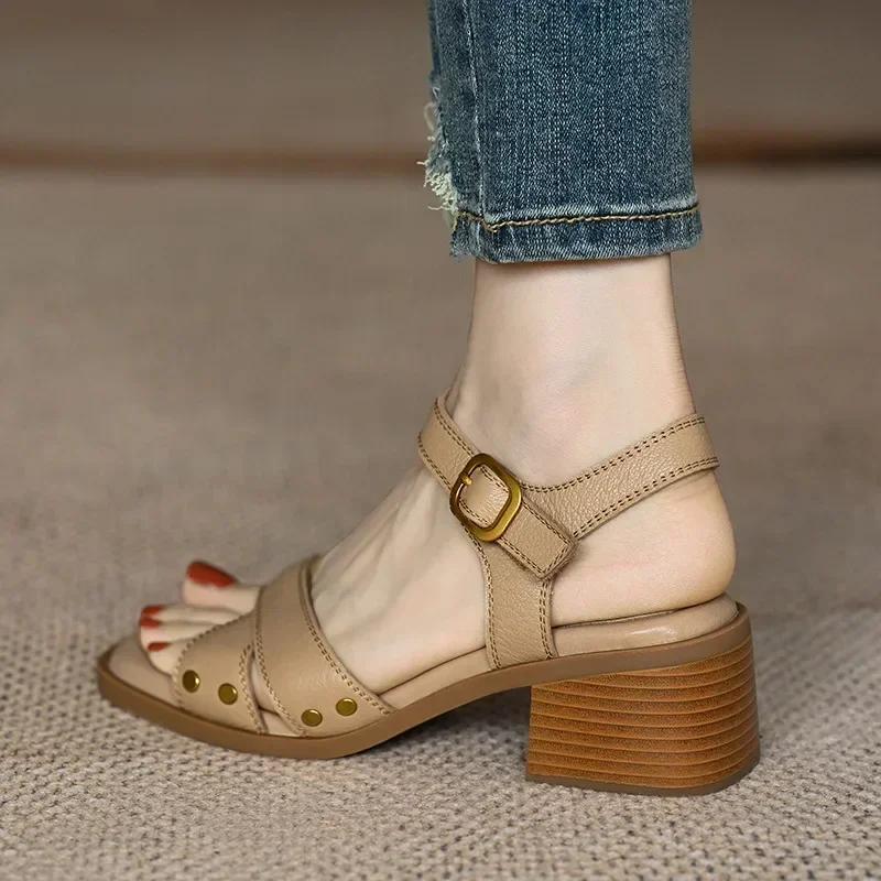 Womens Summer Mid-heel Open-toe Sandals Empty Back Cross Straps Elegant Woman Heeled Shoes 2024 Heels Women Non-slip Roman Shoes